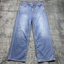 American Eagle Jeans Womens Sz 4 Reg Blue Baggy Wide Leg Super High Rise Stretch