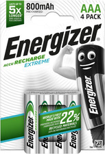 Energizer Recharge Extreme - Rechargeable AAA Batteries (4 Pack) - 800 Mah Nimh  11.10 per battery
