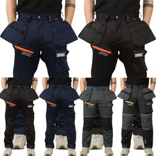 Mens Softshell Waterproof Cargo Bottom Workwear Trousers with Knee Pad Pockets