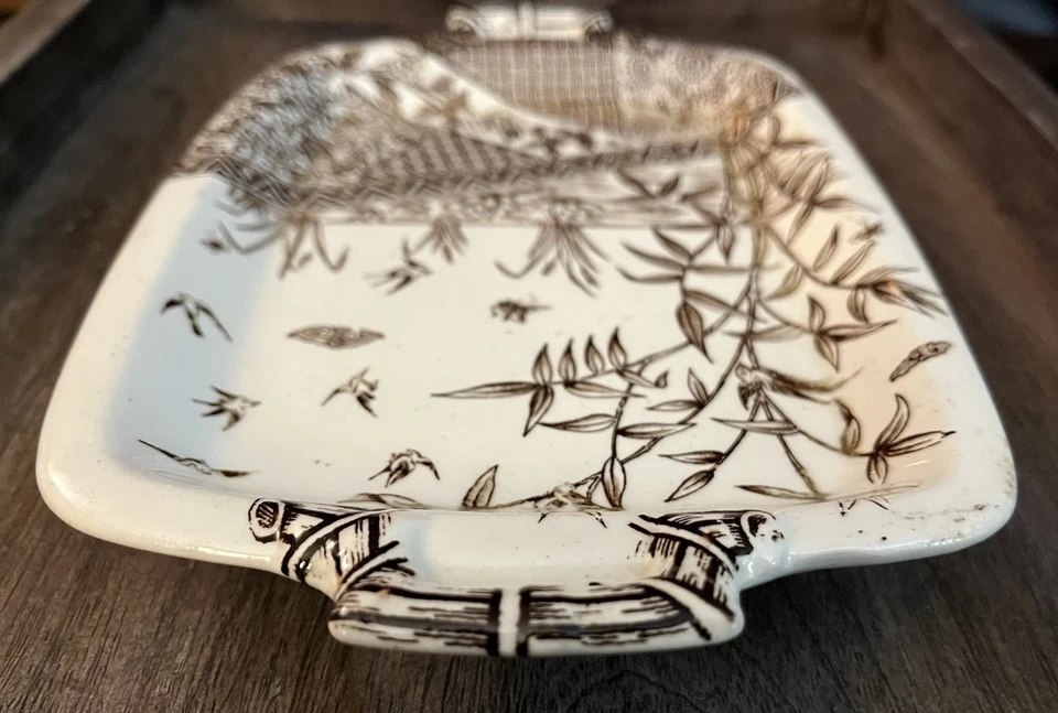Antique 1880s Grindley Brown Transferware Aesthetic Movement Underplate Swallow - Image 4 of 4