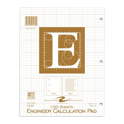 ROARING SPRING 5x5 Grid Engineering Pad, 20# Buff, 3 Hole Punched, 8.5'' x 11''