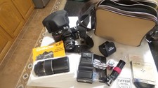 Chinon SLR 35mm Camera, Lenses, Flash, Carrying Case  More