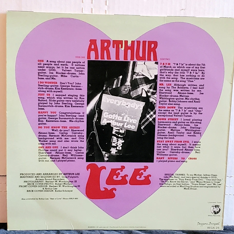 ARTHUR LEE Self-Titled UK LP VG+ Plays Well 1981  Beggars Banquet Vinyl Is Love Foto 2 de 3