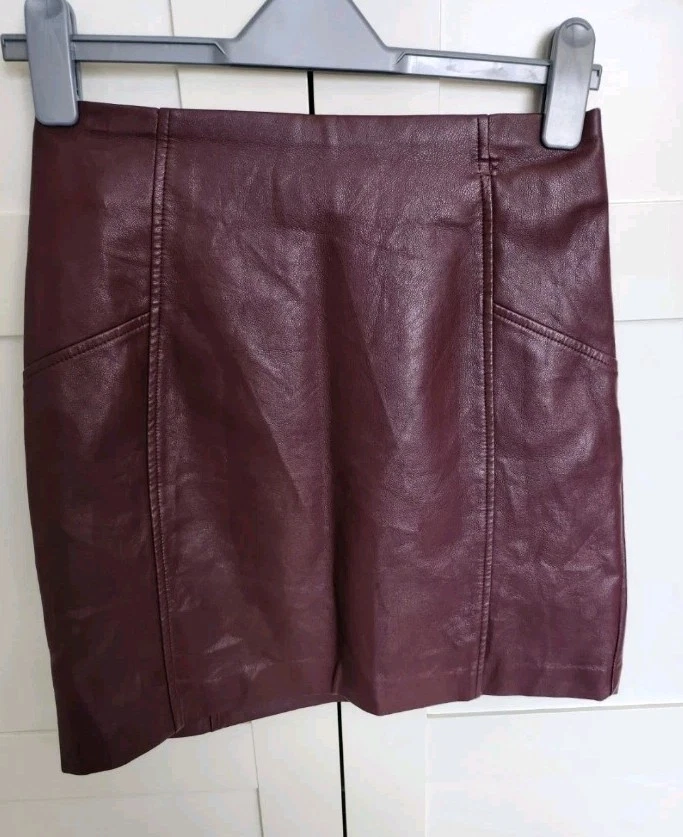 New Look Burgundy Leather-Look Skirt – Size 10 - Image 2 of 4