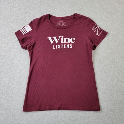 Grunt Style Wine Listens Shirt Womens Medium Red Top Short Sleeve