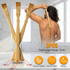 3 PCS Natural Bamboo Back Scratcher Long Reach Pick Itch Relief Tool Portable