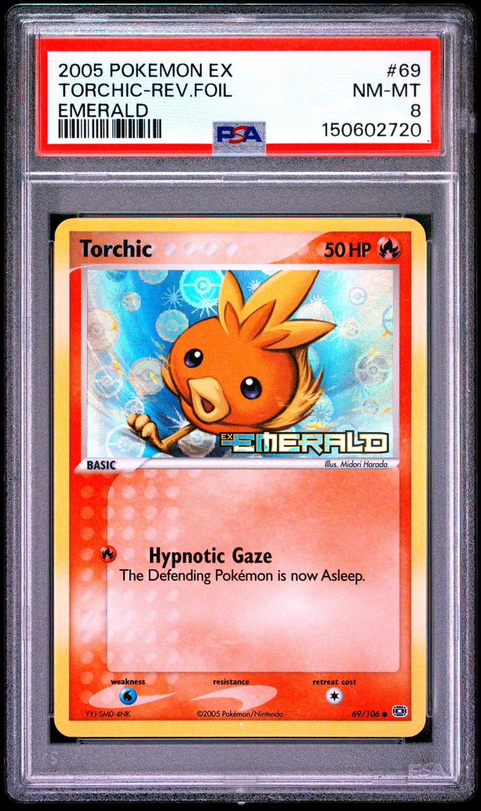 2005 Pokémon EX Torchic 69/106 Emerald Reverse Holo Stamp PSA 8
