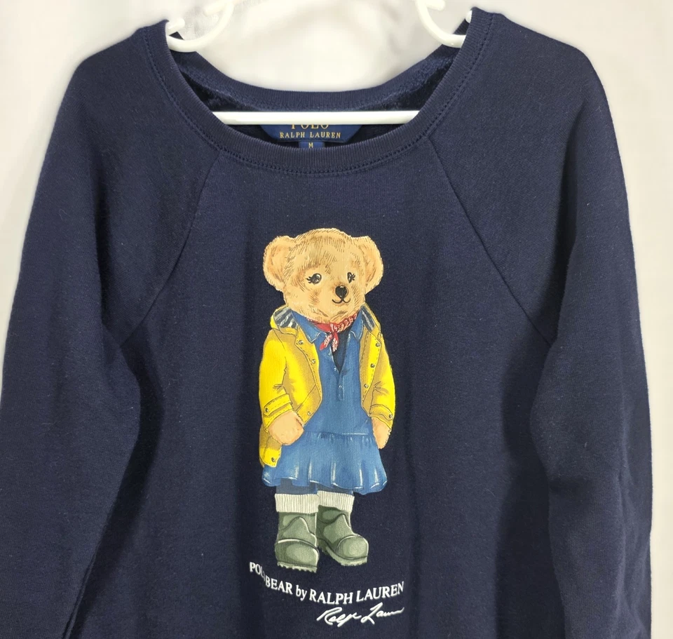 Polo Ralph Lauren Oso Sudadera Vestido Niñas M 8-10 Azul Marino Manga Larga Foto 2 de 4