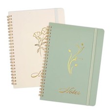 Aesthetic Spiral Notebook, 2PCS Cute Notebook, 8.3" x 6" Green  Beige