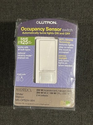 LUTRON MOTION SENSOR SWITCH MS-OPS2H-WH WORKS WITH ALL BULBS COMES AS SHOWN