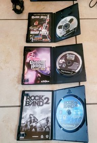 Playstation 2 PS2 Fat Console Bundle + 2 SG Guitar Hero W Games Rock Band Cords