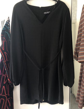 Select Size 12 Pit To Pit 18 inch Black Belted Long Sleeve V-Neck Playsuit VGC