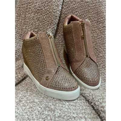 Juicy Couture Women's Joanz Rose Gold Rhinestone Wedge Sneakers - Size 6