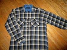 vtg VAN HEUSEN FLANNEL SHIRT Blue Black Plaid EUC Acrylic Lumberjack Grunge LG