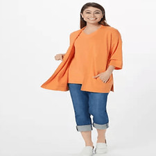 Isaac Mizrahi Live! Womens 4X Open Front Sweater Cardigan Orange Pockets NWT