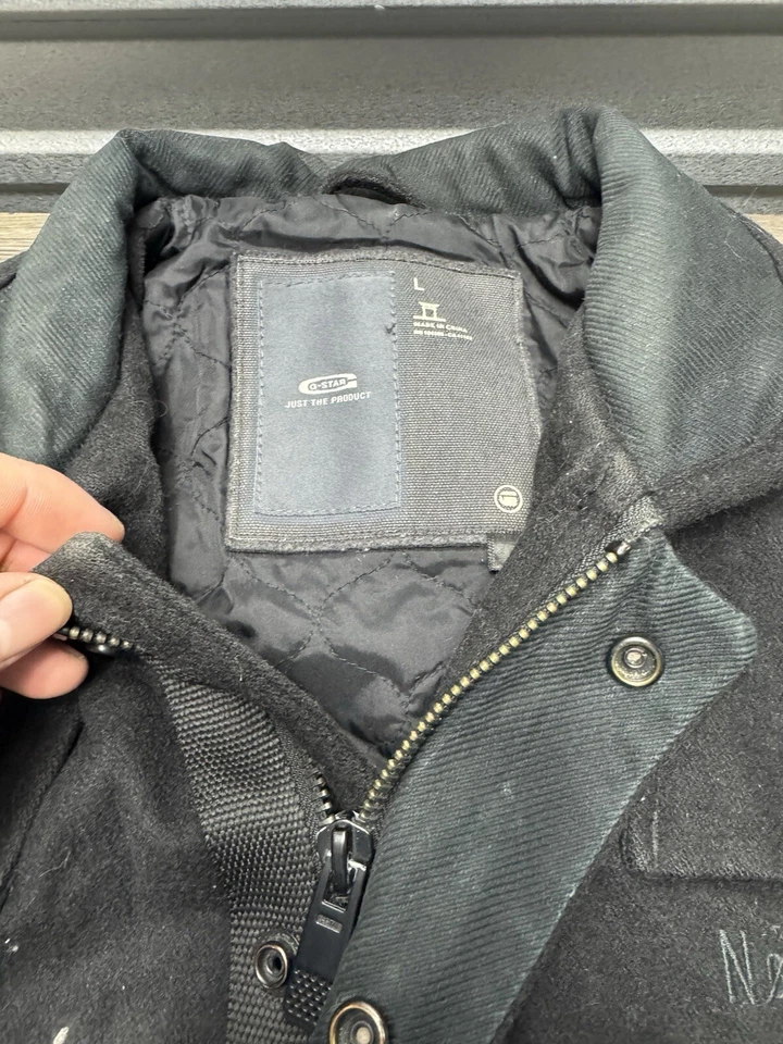 G-Star Raw Artner Bomber Jacket Mens Size L Black Full Zip Coat Logo Wool Denim - Image 3 of 4