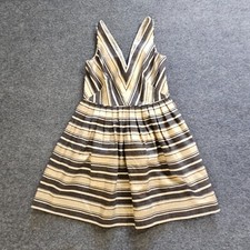 J Crew Dress Womens 6 Gold Black Striped V Neck Sleeveless A Line Party Cocktail