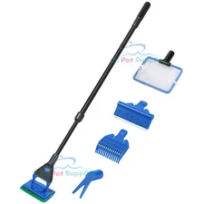 Aquarium Cleaning Set 5 in 1 Fish Net + Gravel Rake +Plant Fork +Scraper +Sponge