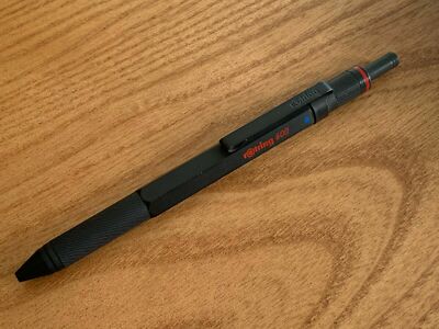 Rotring 600 Trio Matte Black Ballpoint Pen Blue Red & Pencil In Knurled *