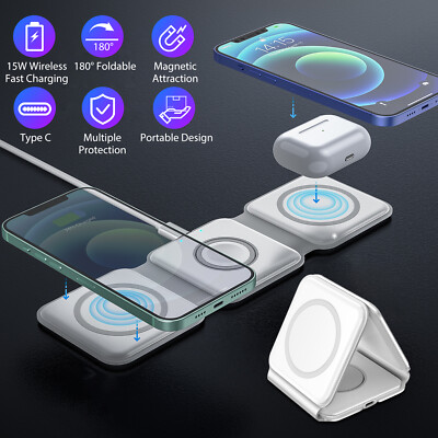3 in 1 Wireless Charger Adapter Foldable for iPhone Samsung Phone Air Pods Watch