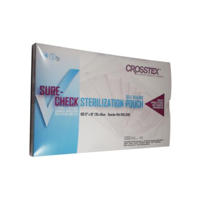 Crosstex SCL12152 Sure-Check Sterilization Self-Sealing Pouches 12'' X 15'' 100/Pk