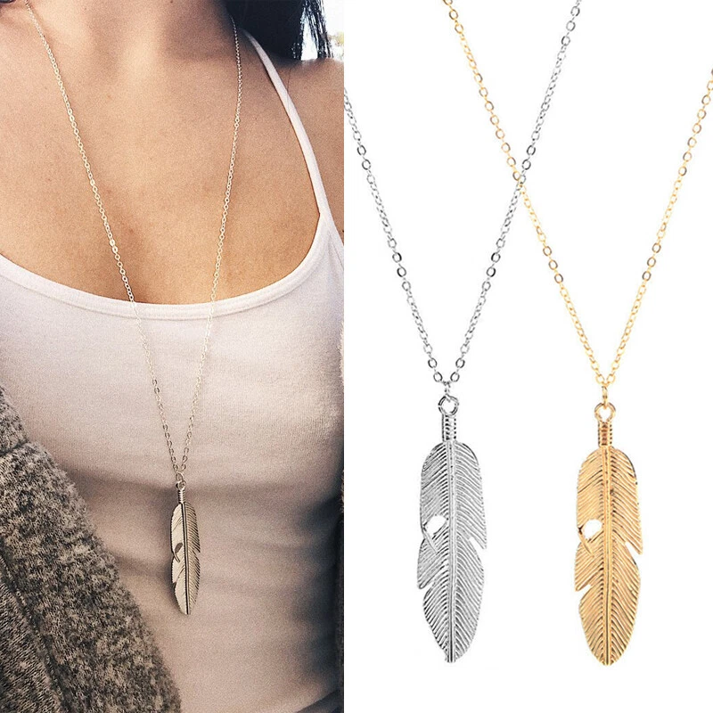 Long chain hotsell feather necklace