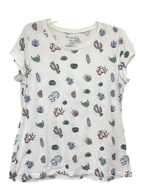 Wound Up Graphic T Shirt Succulents Womens 3xL (21) White Cactus Southwest Tee
