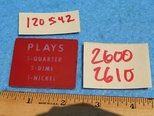 Wurlitzer 2600 2610 Coin Denomination Plate # 120542