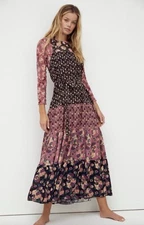 Free People Anna Sui Butterfly Meadows Silk Floral Maxi Apron Dress $938 S M L
