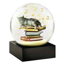 Cool Snow Globes Globe Dome Cat On Book Black Pedestal Winter Christmas New