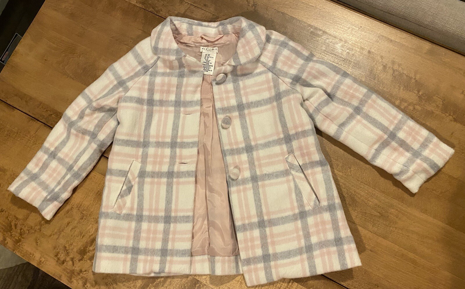 Girls Max Studio Pink Plaid Jacket Coat Easter Dress Button NWOT 3T image 3