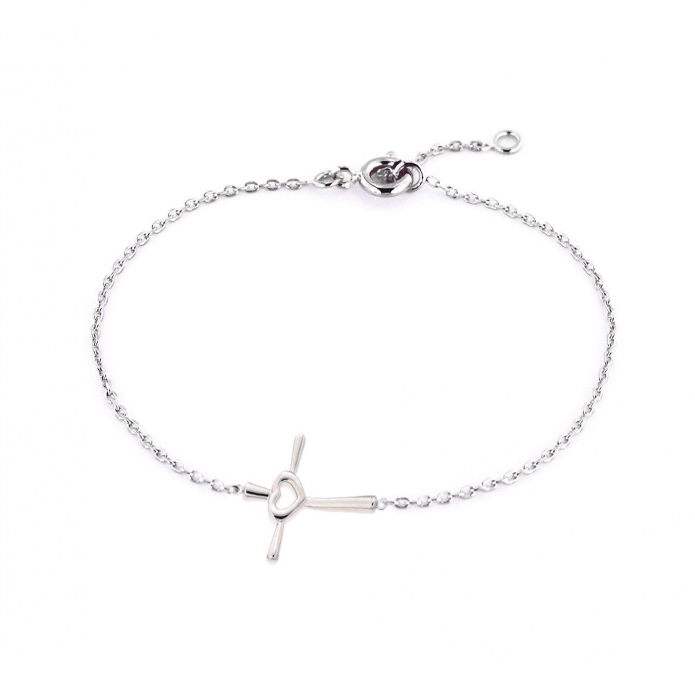 Gourmette croix coeur argent 925 rhodié anti-allergique