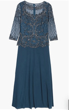 Pisarro Nights Beaded Mesh Mock Two-Piece Gown size 4 Sapphire New 258