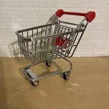 Mini Doll Size Chrome Shopping Cart Rolling Wheels  Working Pull Out Seat Red