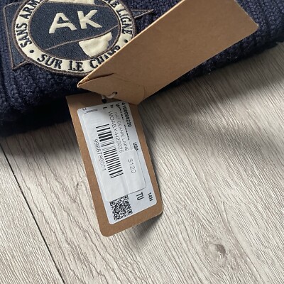 Rare A.P.C. x Kanye West Navy Blue wool ribbed knit beanie APC