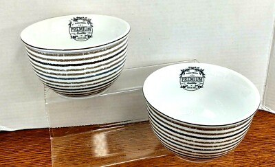 Fitz & Floyd (Farmland Home Multi Color Stripe Gold/Brown 2 Fruit Cereal Bowls 