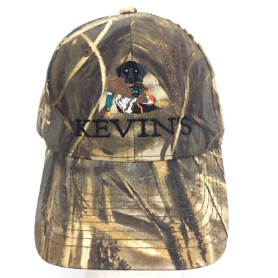 Kevins Dog Duck Hunt Camouflage Hat Spell Out Script Logo Baseball Camo Dad Cap