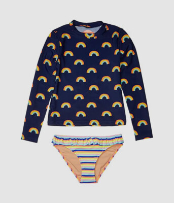$59 Crewcuts Toddler Girls Blue Long Sleeve Rainbow Pajama Set Sleepwear Size 2T