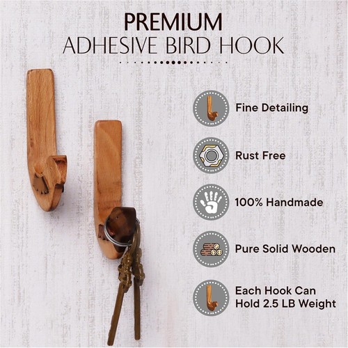 3 Paquete Madera Lindo Pájaro Decorativo Adhesivo Ganchos de Pared para Colgante - Imagen 3 de 7