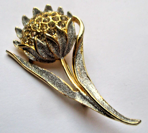 Grande Broche Vintage Argentée à Cristaux Type Diamant Boréalis - Ancienne, Patinée - Sans Marque