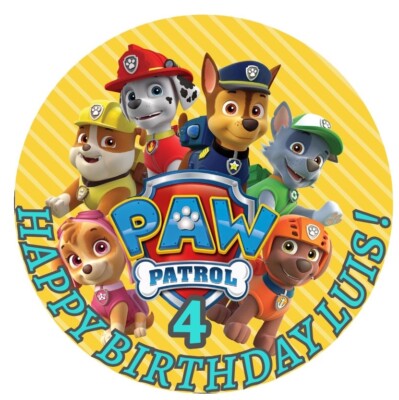 PAW PATROL PERSONALISED Edible round Cake Topper Premium Icing