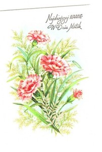 1 ONE Polish Mother's Day Greeting Card bunch of carnations Najdrozisej Namie