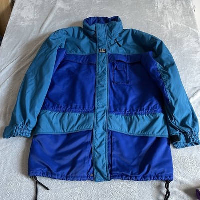 Helly Hansen Vintage Mantel Jacke Herren XL 2XL blau gesteppt Kapuze Fleece gefüttert