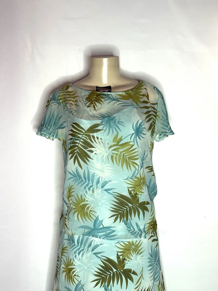 BLUSA Y FALDA VINTAGE KATE HILL 100% SEDA AQUA ESTAMPADO MÚLTIPLE TALLA 6 Foto 2 de 3