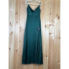 NWT Lulus Formal Invitation Emerald Green Satin Cowl Neck Maxi Dress Wedding S