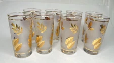 Set Of 8 Mid Century Libby Gold Leaf Cocktail And Drinking Glasses  5 1/2"