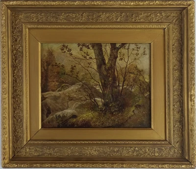 rare Tableau huile sur carton paysage sous bois campagne anglaise signé SALMON - Photo 1/4
