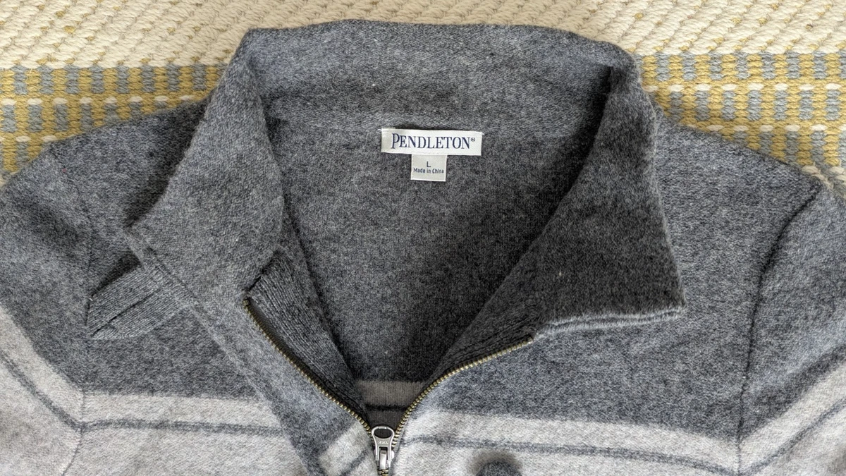 Cárdigan Pendleton - 100% Lana de Cordero - Grande - Gris/Rojo/Blanco