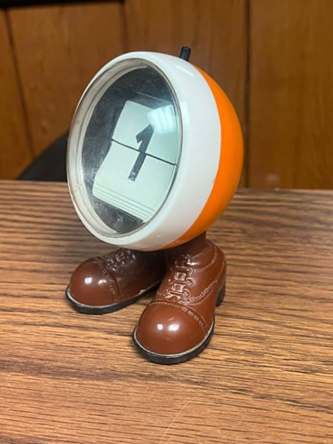 Vintage Space Age Big Foot Orange Ball Perpetual Flip Desk Calendar Date Works