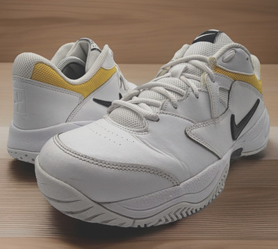Nike Court Lite 2 Men 10.5 White Yellow Black Tennis Pickleball Shoes AR8836-101